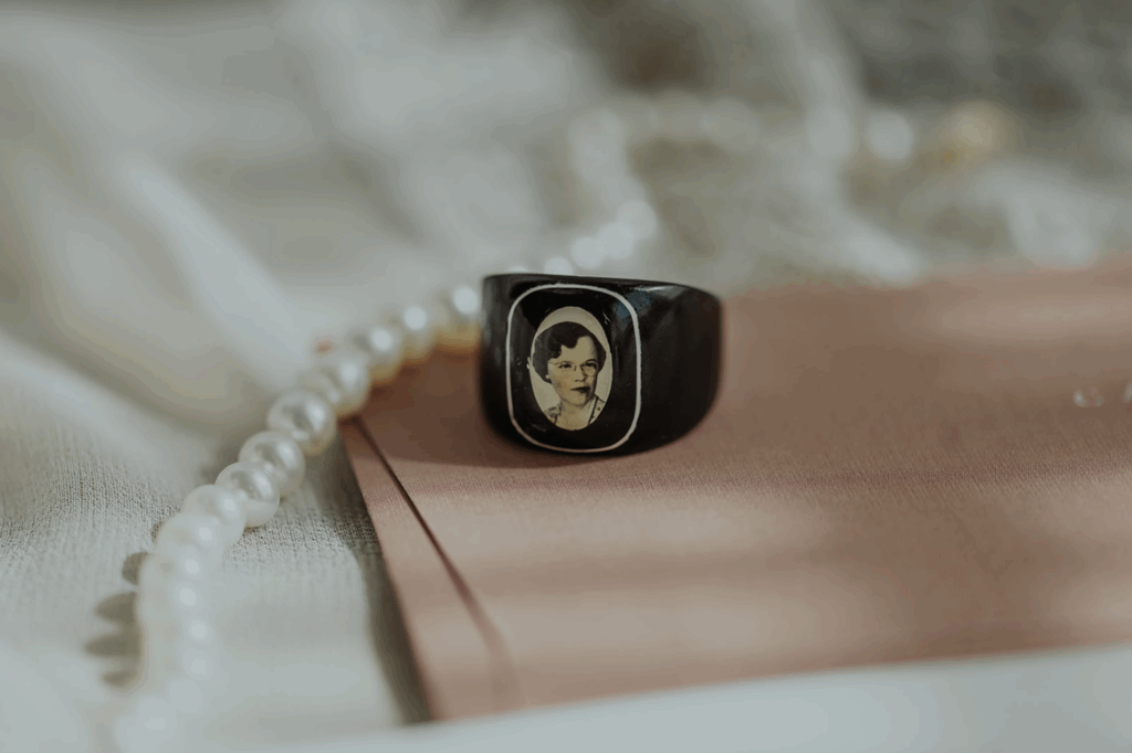 A closeup photo from a Montana wedding of an heirloom ring.